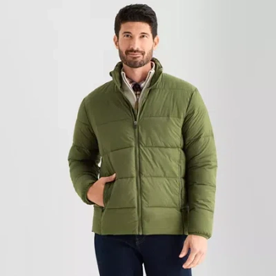 St. John's Bay Mens Adaptive Water Resistant Easy-on + Easy-off Midweight Puffer Jacket In Green