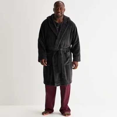 St. John's Bay Mens Big And Tall Long Sleeve Long Length Robe In Black