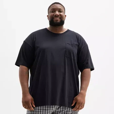 St. John's Bay Mens Crew Neck Short Sleeve Big And Tall Pajama Top In Black
