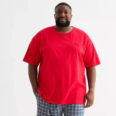 St. John's Bay Mens Crew Neck Short Sleeve Big And Tall Pajama Top In Red