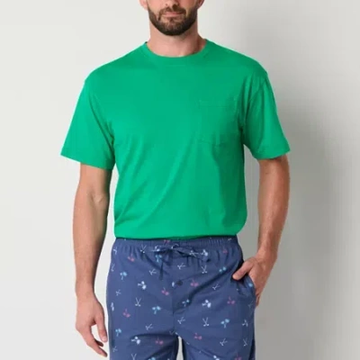St. John's Bay Mens Crew Neck Short Sleeve Pajama Top In Green