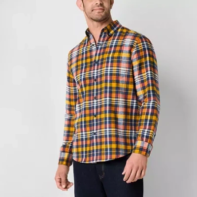 St. John's Bay Mens Easy-on + Easy-off Seated Wear Long Sleeve Adaptive Classic Fit Flannel Shirt In Multi