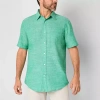 St. John's Bay Mens Linen Blend Short Sleeve Classic Fit Button-down Shirt In Green