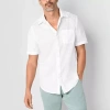 St. John's Bay Mens Linen Blend Short Sleeve Classic Fit Button-down Shirt In White
