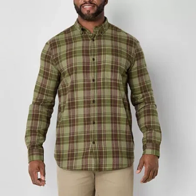 St. John's Bay Mens Long Sleeve Classic Fit Big And Tall Flannel Shirt In Green