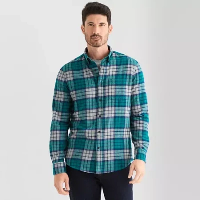 St. John's Bay Mens Long Sleeve Classic Fit Flannel Shirt In Blue