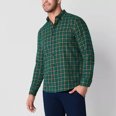 St. John's Bay Mens Long Sleeve Classic Fit Flannel Shirt In Green