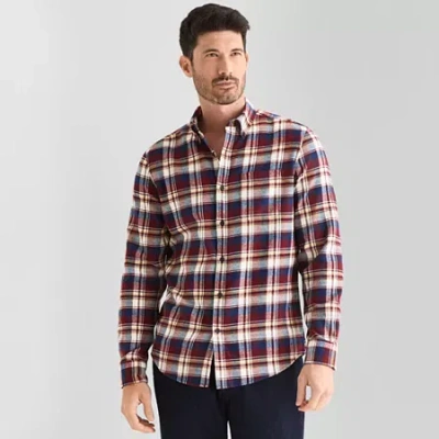 St. John's Bay Mens Long Sleeve Classic Fit Flannel Shirt In Red