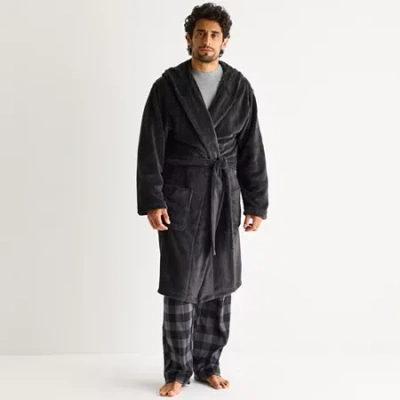 St. John's Bay Mens Long Sleeve Long Length Robe In Black