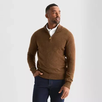 St. John's Bay Mens Mock Neck Long Sleeve Quarter-zip Pullover Sweater In Brown