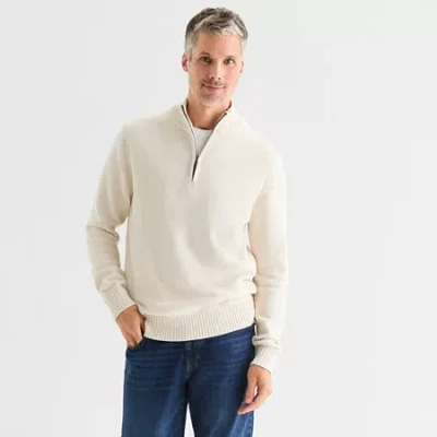 St. John's Bay Mens Mock Neck Long Sleeve Quarter-zip Pullover Sweater In Neutral