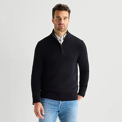 St. John's Bay Mens Mock Neck Long Sleeve Quarter-zip Pullover Sweater In Black