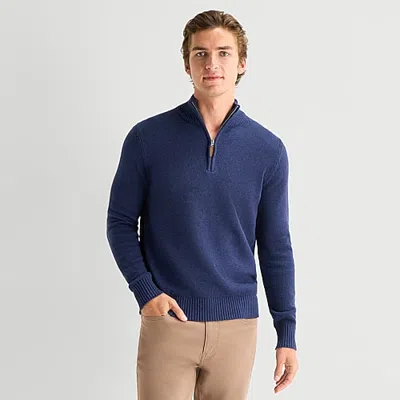 St. John's Bay Mens Mock Neck Long Sleeve Quarter-zip Pullover Sweater In Blue