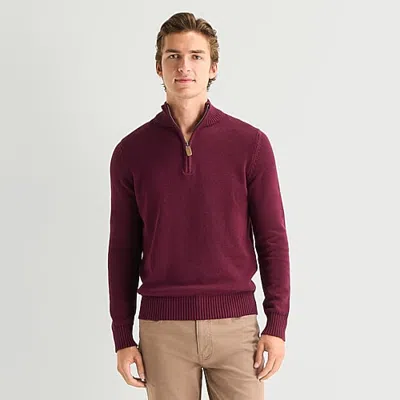 St. John's Bay Mens Mock Neck Long Sleeve Quarter-zip Pullover Sweater In Purple