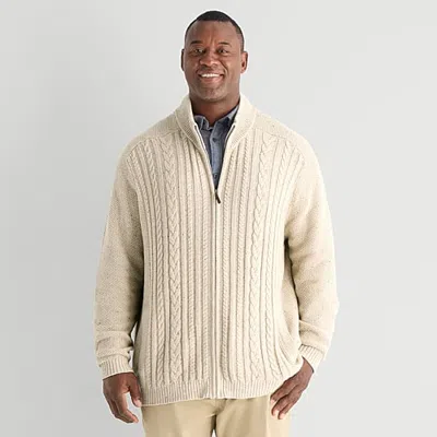 St. John's Bay Mens Mock Neck Long Sleeve Zipper Big And Tall Cardigan In Beige