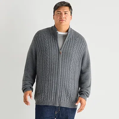 St. John's Bay Mens Mock Neck Long Sleeve Zipper Big And Tall Cardigan In Gray