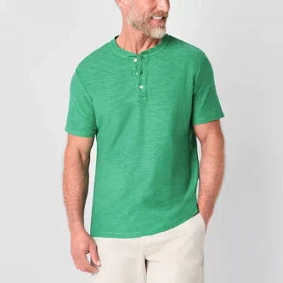 St. John's Bay Mens Short Sleeve Classic Fit Henley Shirt In Green