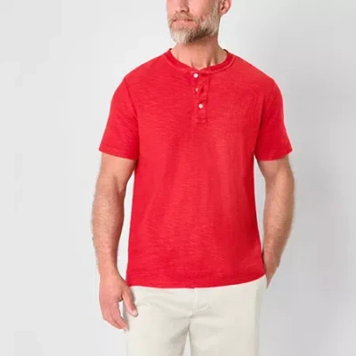 St. John's Bay Mens Short Sleeve Classic Fit Henley Shirt In Red