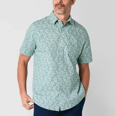 St. John's Bay Mens Stretch Poplin Short Sleeve Classic Fit Button-down Shirt In Green
