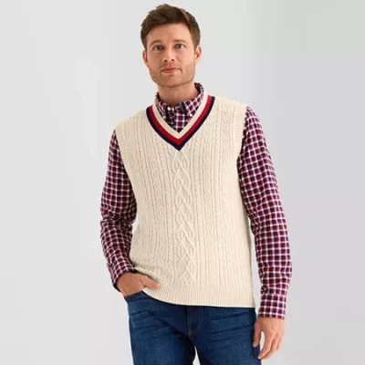 St. John's Bay Mens V Neck Sweater Vest In White