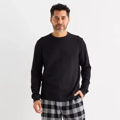 St. John's Bay Mens Waffle Crew Neck Long Sleeve Pajama Top In Black