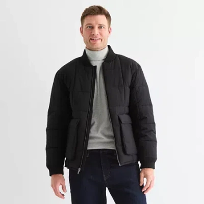 St. John's Bay Mens Water Resistant Midweight Bomber Puffer Jacket In Black