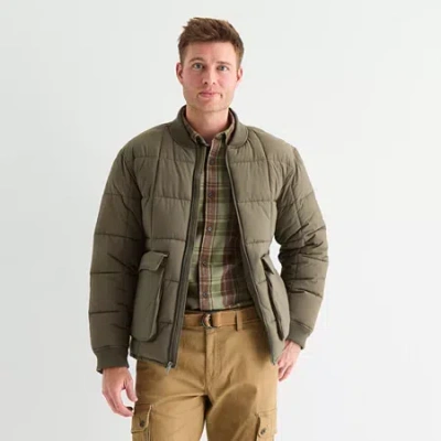 St. John's Bay Mens Water Resistant Midweight Bomber Puffer Jacket In Green