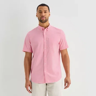 St. John's Bay Oxford Mens Short Sleeve Classic Fit Button-down Shirt In Pink