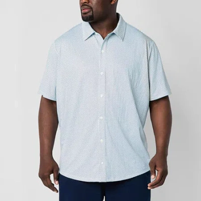 St. John's Bay Performance Knit Mens Short Sleeve Classic Fit Stretch Fabric Big And Tall Button-dow In Blue
