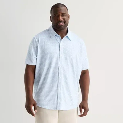 St. John's Bay Performance Knit Mens Short Sleeve Classic Fit Stretch Fabric Big And Tall Button-dow In Blue