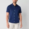 St. John's Bay Performance Knit Mens Short Sleeve Classic Fit Stretch Fabric Button-down Shirt In Blue