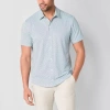 St. John's Bay Performance Knit Mens Short Sleeve Classic Fit Stretch Fabric Button-down Shirt In Blue