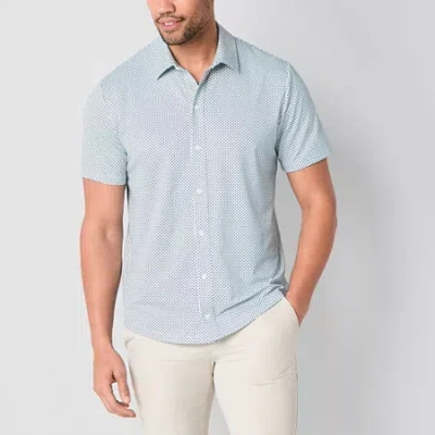 St. John's Bay Performance Knit Mens Short Sleeve Classic Fit Stretch Fabric Button-down Shirt In Blue