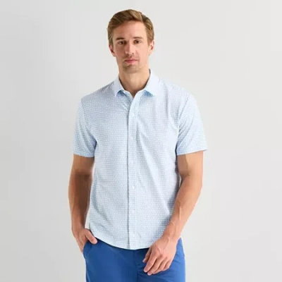 St. John's Bay Performance Knit Mens Short Sleeve Classic Fit Stretch Fabric Button-down Shirt In Blue