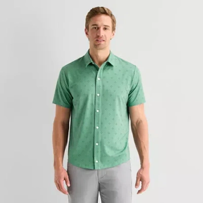 St. John's Bay Performance Knit Mens Short Sleeve Classic Fit Stretch Fabric Button-down Shirt In Green