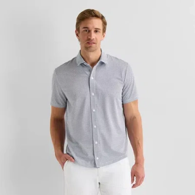 St. John's Bay Performance Knit Mens Short Sleeve Classic Fit Stretch Fabric Button-down Shirt In Gray