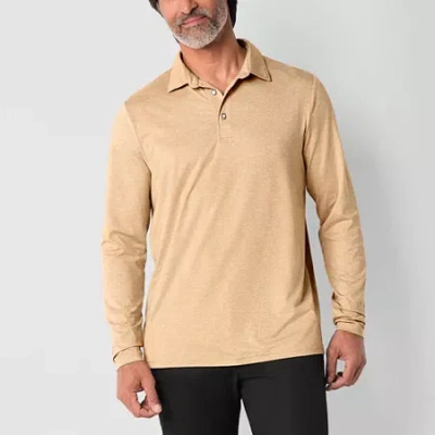 St. John's Bay Performance Mens Classic Fit Long Sleeve Polo Shirt In Brown