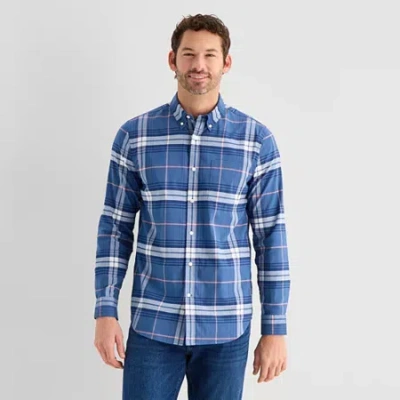 St. John's Bay Performance Mens Long Sleeve Classic Fit Button-down Shirt In Blue