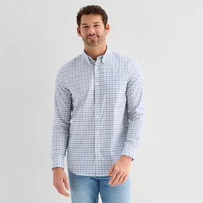 St. John's Bay Performance Mens Long Sleeve Classic Fit Button-down Shirt In Blue