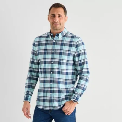 St. John's Bay Performance Mens Long Sleeve Classic Fit Button-down Shirt In Green