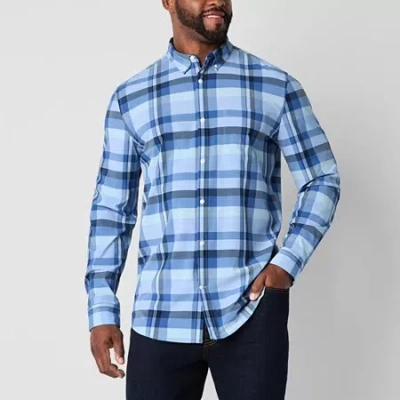 St. John's Bay Performance Mens Long Sleeve Classic Fit Stretch Fabric Big And Tall Button-down Shir In Blue