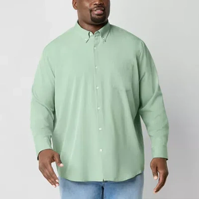 St. John's Bay Performance Mens Long Sleeve Classic Fit Stretch Fabric Big And Tall Button-down Shir In Green