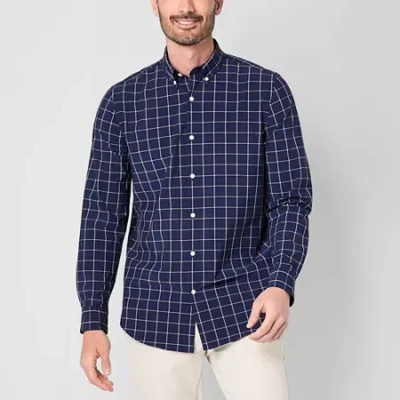 St. John's Bay Performance Mens Long Sleeve Classic Fit Stretch Fabric Button-down Shirt In Blue
