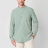 St. John's Bay Performance Mens Long Sleeve Classic Fit Stretch Fabric Button-down Shirt In Green