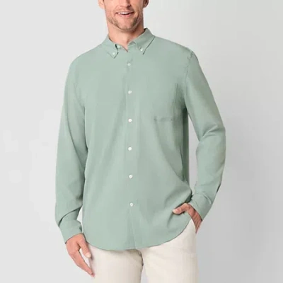 St. John's Bay Performance Mens Long Sleeve Classic Fit Stretch Fabric Button-down Shirt In Green