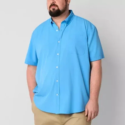 St. John's Bay Performance Mens Short Sleeve Classic Fit Big And Tall Button-down Shirt In Blue