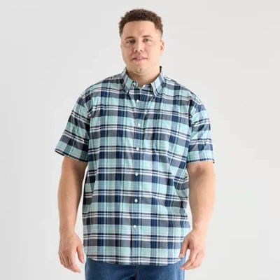 St. John's Bay Performance Mens Short Sleeve Classic Fit Big And Tall Button-down Shirt In Green