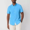 St. John's Bay Performance Mens Short Sleeve Classic Fit Stretch Fabric Button-down Shirt In Blue