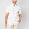 St. John's Bay Performance Mens Short Sleeve Classic Fit Stretch Fabric Button-down Shirt In Neutral