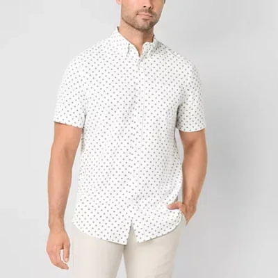 St. John's Bay Performance Mens Short Sleeve Classic Fit Stretch Fabric Button-down Shirt In Neutral
